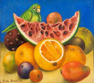 Naturaleza muerta con fruta y perico Frida Kahlo